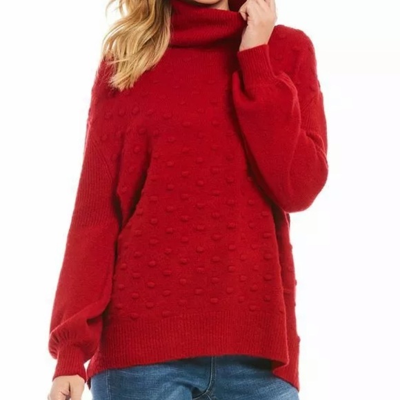 NWOT Gibson Latimer Red Popcorn polka Dot Sweater - Picture 3 of 16